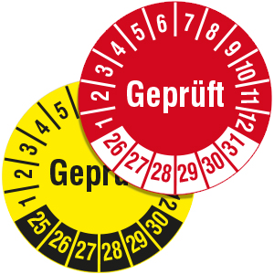 Inspection Date Labels: "Geprüft" - on Roll - View Assortment