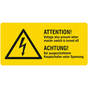 Achtung! Bei ausgeschaltetem Hauptschalter unter Spannung