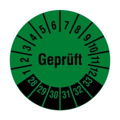 inspection label 'Geprüft', 2028-2033, polyethylene foil, Ø 20 mm - View Product