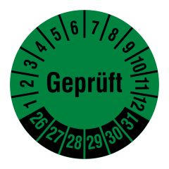 inspection label 'Geprüft', 2026-2031, polyethylene foil, Ø 30 mm - View Product
