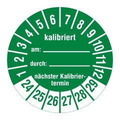 inspection label 'Kalibriert am / durch / nächster Termin', 2024-2029, polyethylene foil, Ø 30 mm - View Product