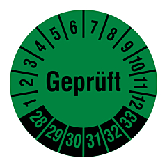 Prüfplakette 'Geprüft', 2028-2033, Polyethylen, Ø 30 mm - Zum Produkt