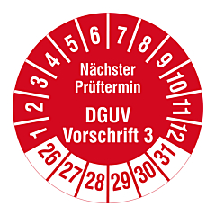 DGUV inspection label, 2026-2031, polyethylene foil, Ø 30 mm - View Product