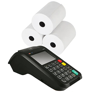 Thermorollen im Format 57×13×12 neben einem EC‑Kartenlesegerät