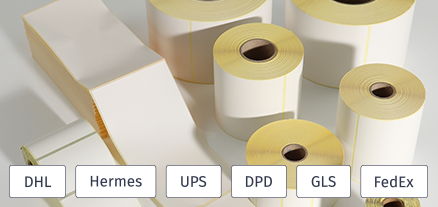 Unbedruckte Versandetiketten, geeignet für Paketdienste wie DHL, UPS, GLS, Hermes oder DPD.