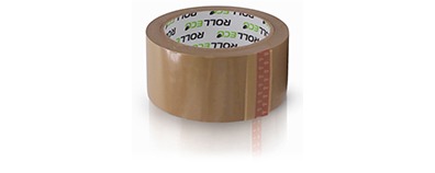 Ein braunes Paketband ist als Rolle dargestellt und zeigt ein Paketband für den sicheren Verschluss von Versandkartons.