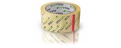 Ein transparentes Paketband ist als Rolle dargestellt und zeigt ein Paketband für den Einsatz in Versand und Lager.