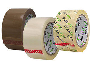 Drei Rollen Paketband in Braun und Transparent für den sicheren Versand.